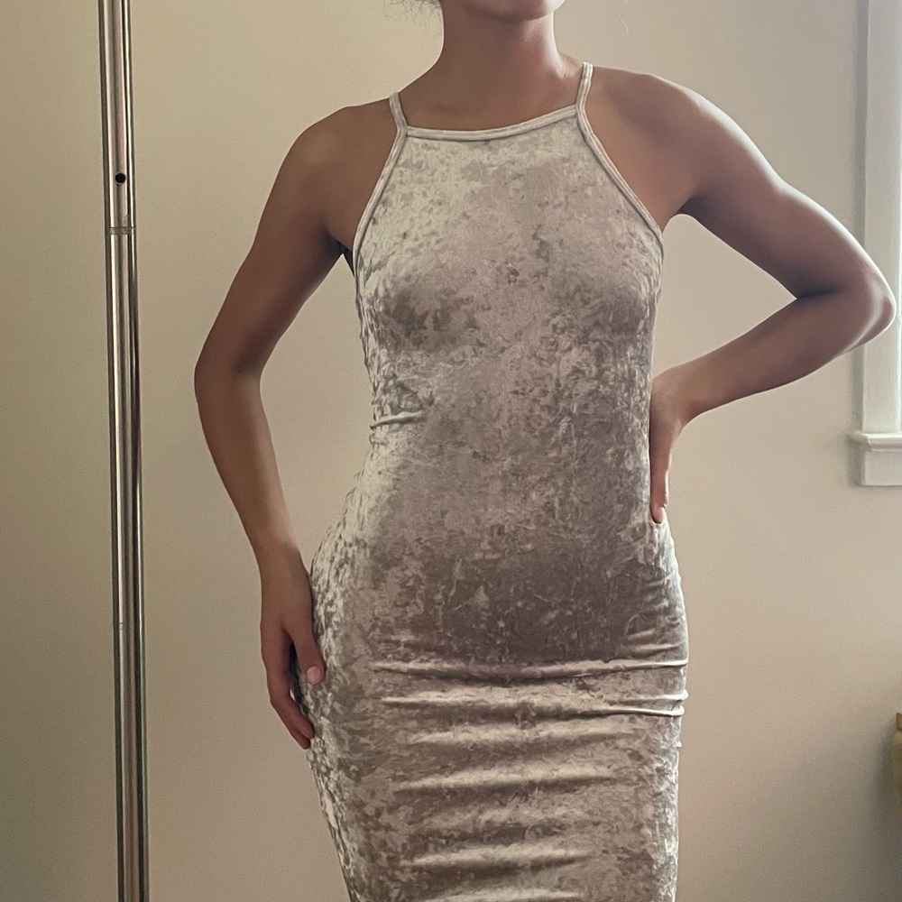Silver Velvet Bodycon Dress